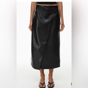 ARITZIA- Babaton Oversee Maxi Skirt High-Waisted Vegan Leather Wrap Skirt.